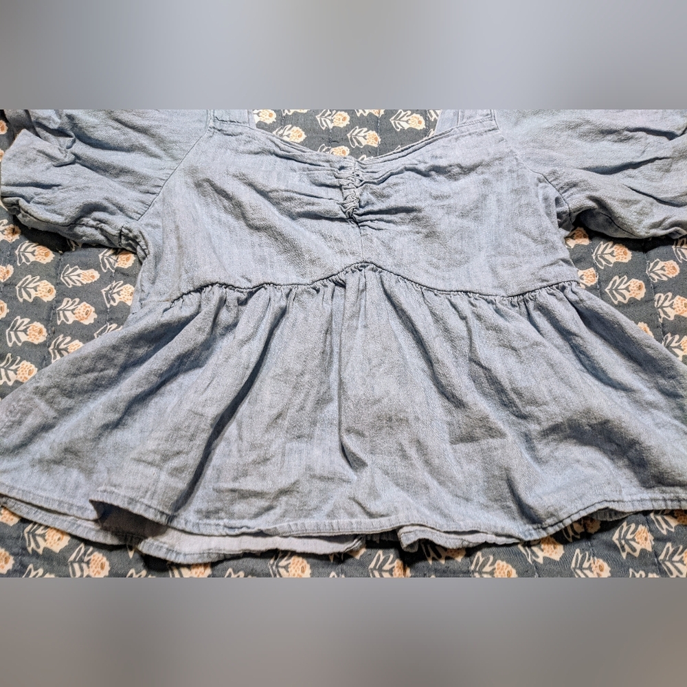 Old Navy Chambray Puff Sleeve Sweetheart Neckline Define Waist Top sz L - Picture 7 of 14
